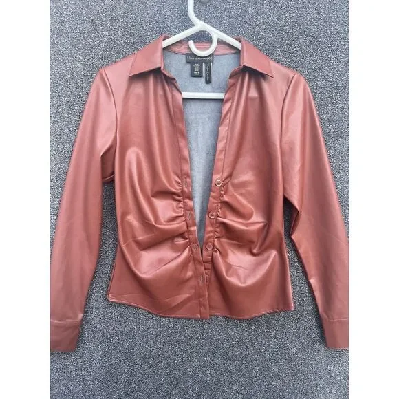 House Of Harlow 1960 Vegan‎ Leather Jacket Size XS Cinnamon - Picture 6 of 8